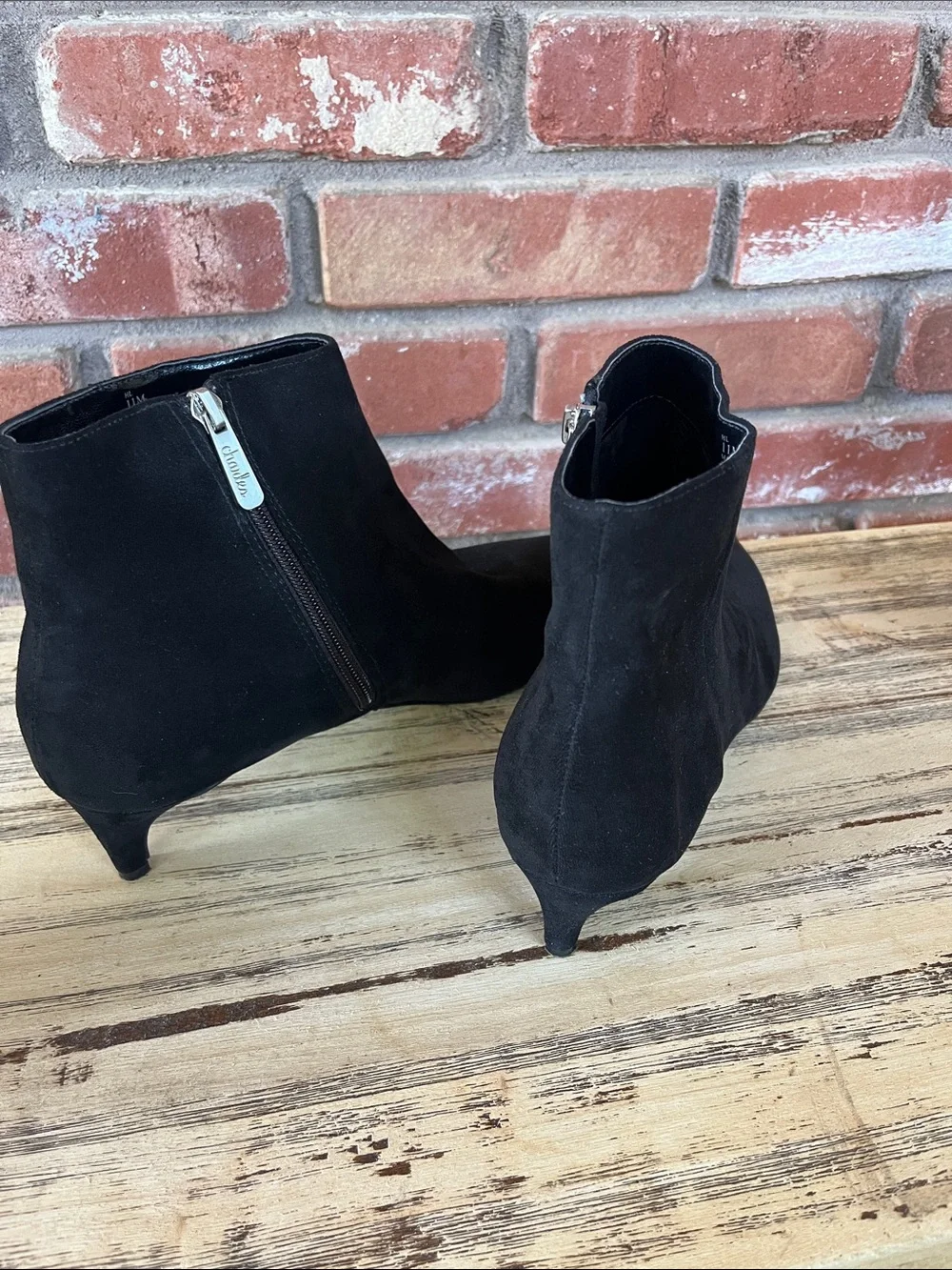 Charles By Charles David Black Pointed Toe Ankle Booties with Kitten Heel
